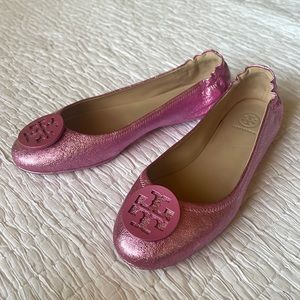Tory Burch pink glitter ballet shoe Size 10